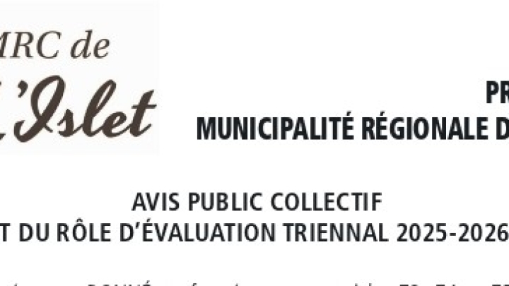 AVIS PUBLIC - Dépôt de rôle triennal 2025-2026-2027