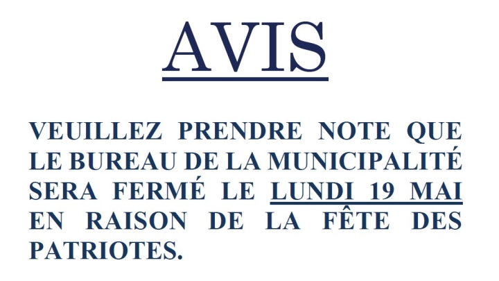 Bureau fermé - lundi 19 mai 2025