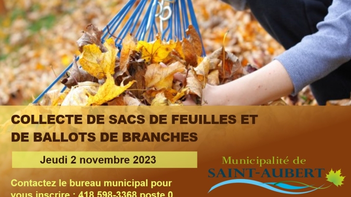 Collecte de sacs de feuilles et ballots de branches