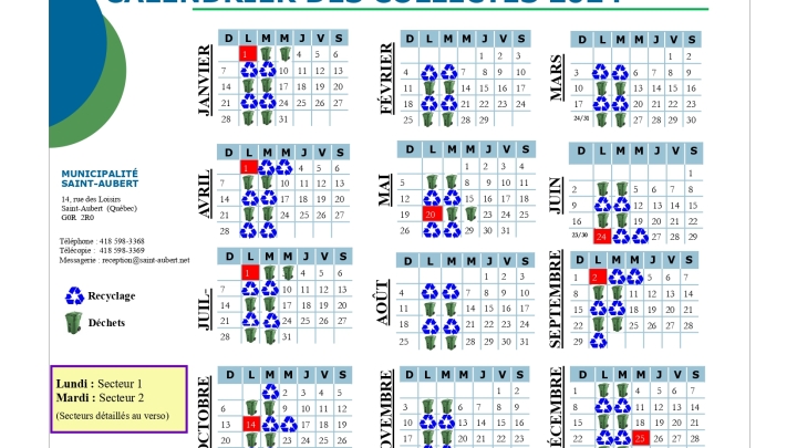 Calendrier des collectes 2024