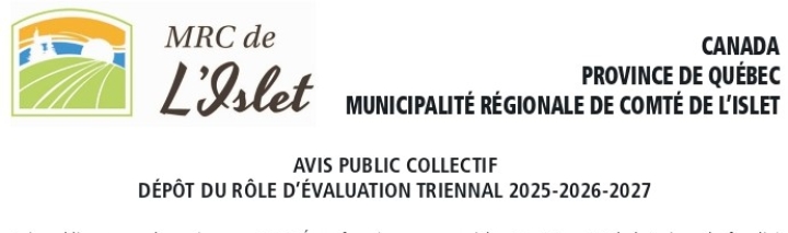 AVIS PUBLIC - Dépôt de rôle triennal 2025-2026-2027