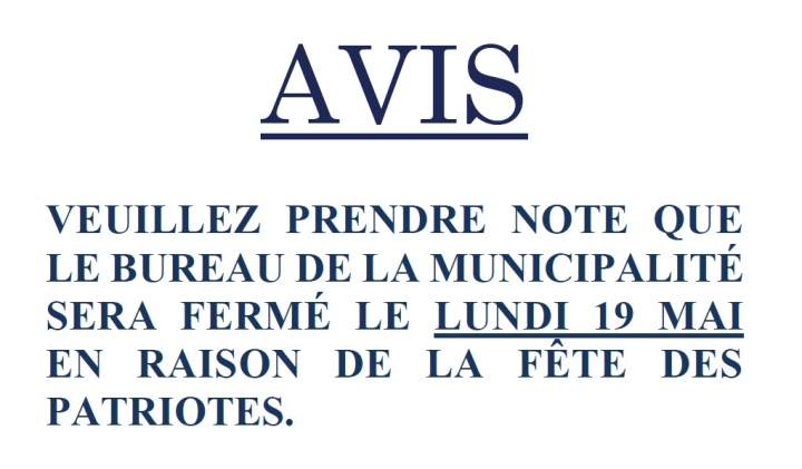 Bureau fermé - lundi 19 mai 2025