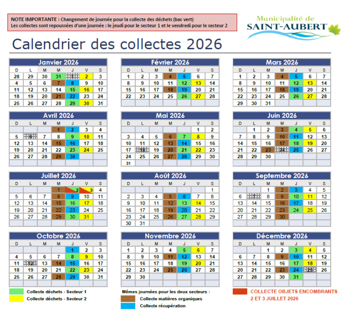 Calendrier des collectes 2026
