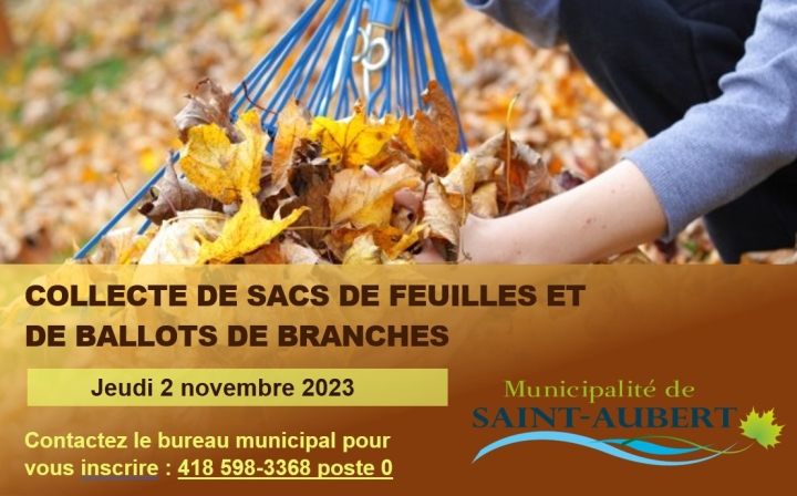 Collecte de sacs de feuilles et ballots de branches