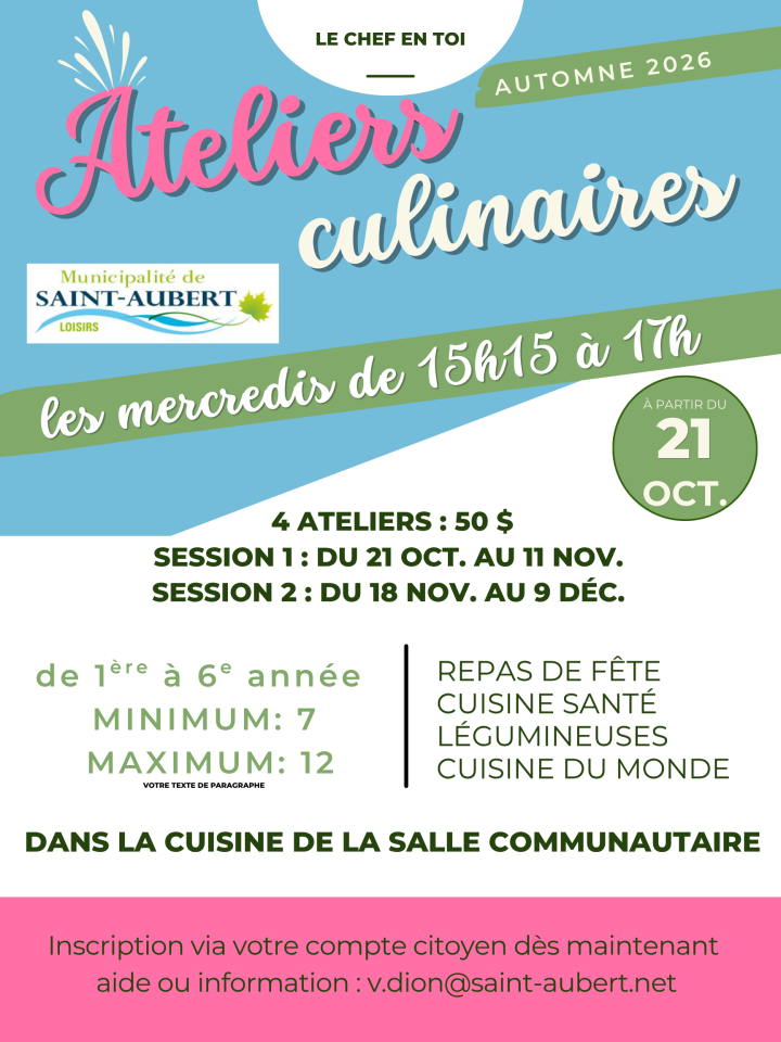 Ateliers culinaires pour les écoliers et écolières