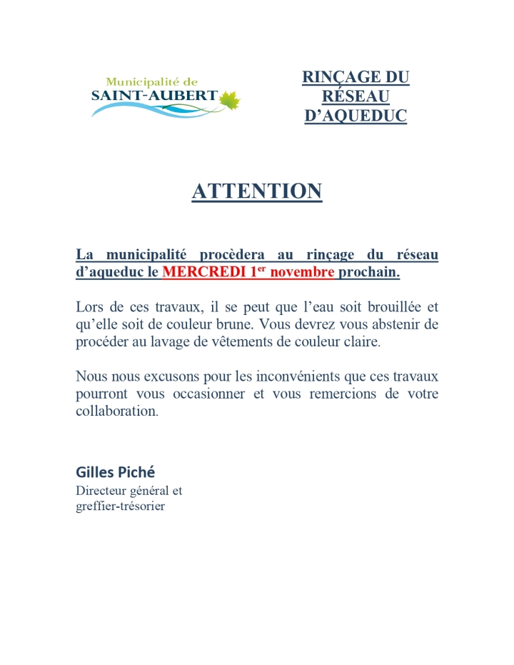Rinçage du réseau d'aqueduc