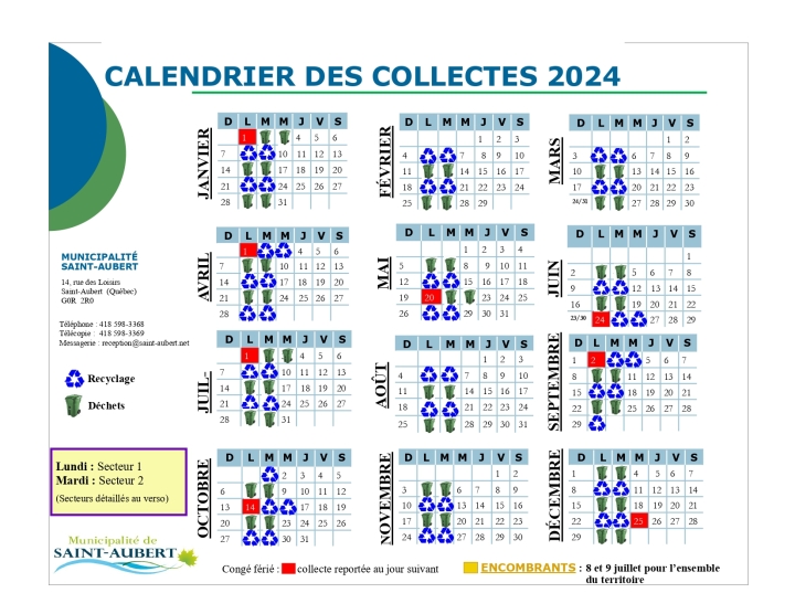 Calendrier des collectes 2024
